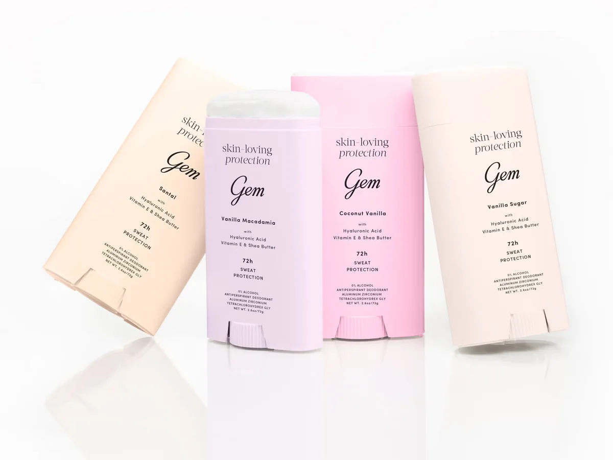 GEM deodorant range in pastel packaging