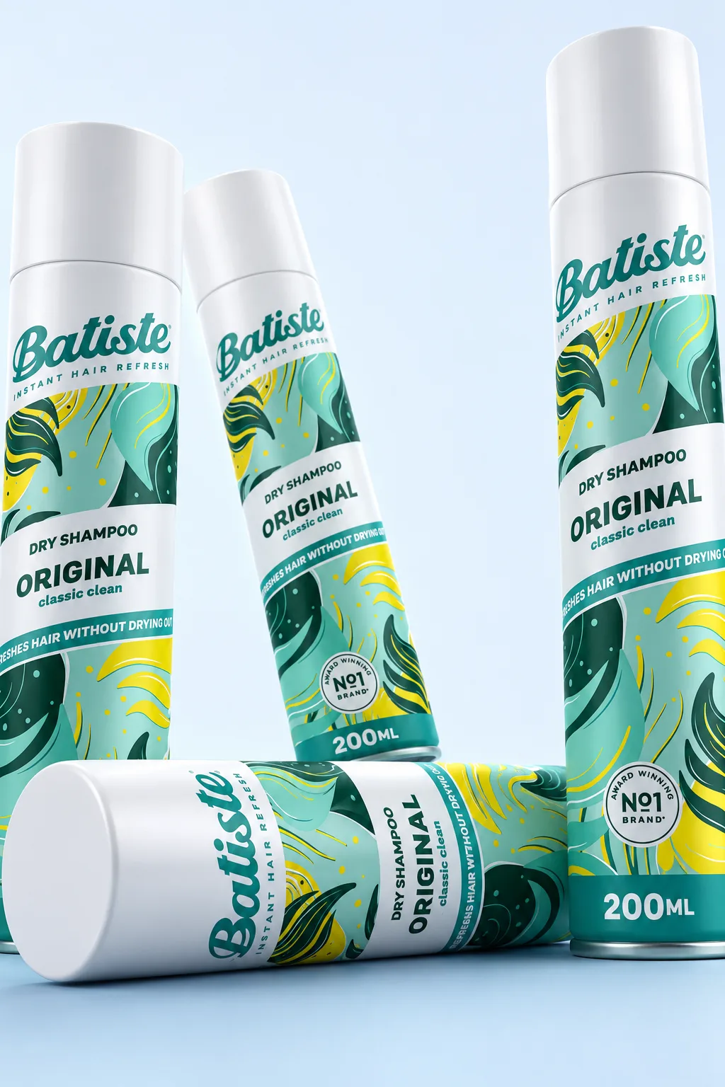 Batiste Original on white bathroom shelf, the workhorse aerosol