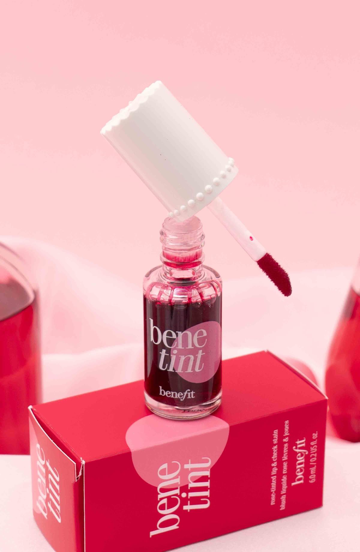 Benefit Benetint bottle and red box editorial