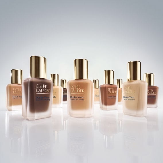 Estée Lauder Double Wear family lineup on neutral backdrop