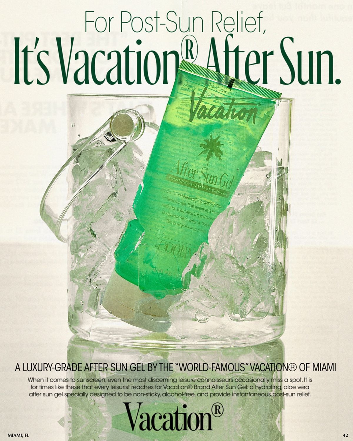 Vacation After Sun Gel in ice bucket — editorial campaign