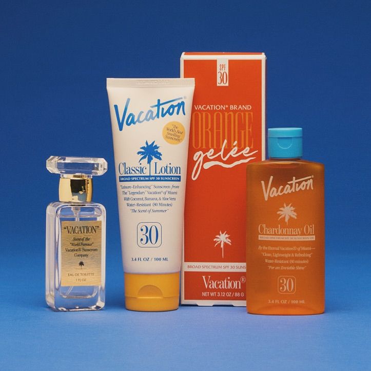 Vacation EDT perfume, Classic Lotion, Orange Gelee, Chardonnay Oil group still