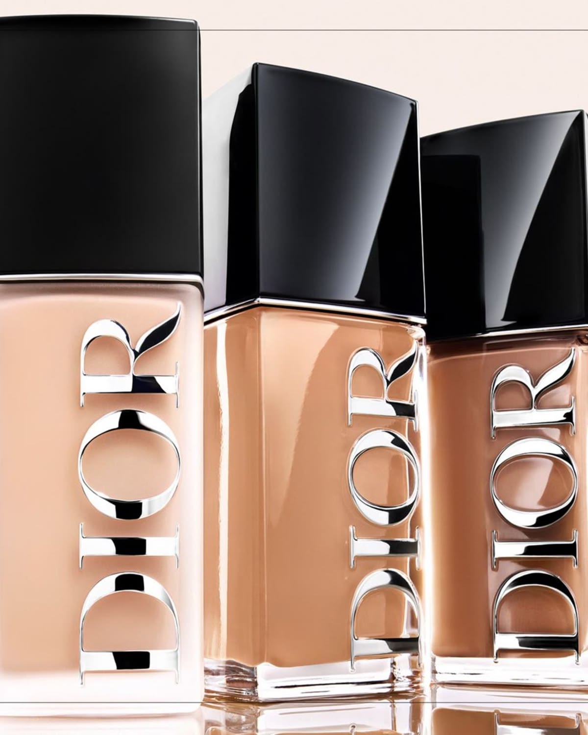 Dior Forever Skin Glow Foundation trio — three shades on porcelain
