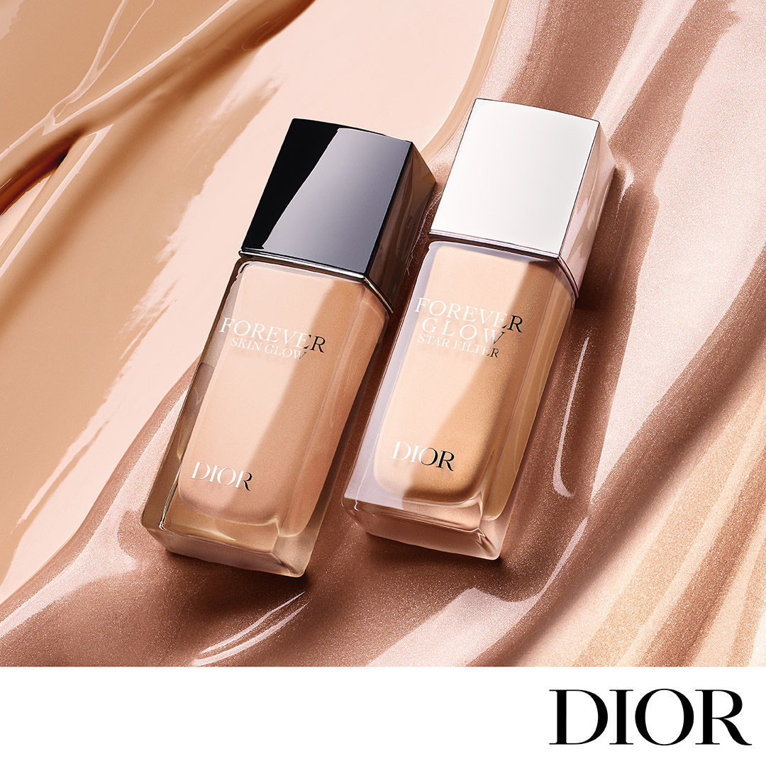 Dior Forever Skin Glow Foundation pair — Skin Glow and Star Filter bottles in liquid swatch