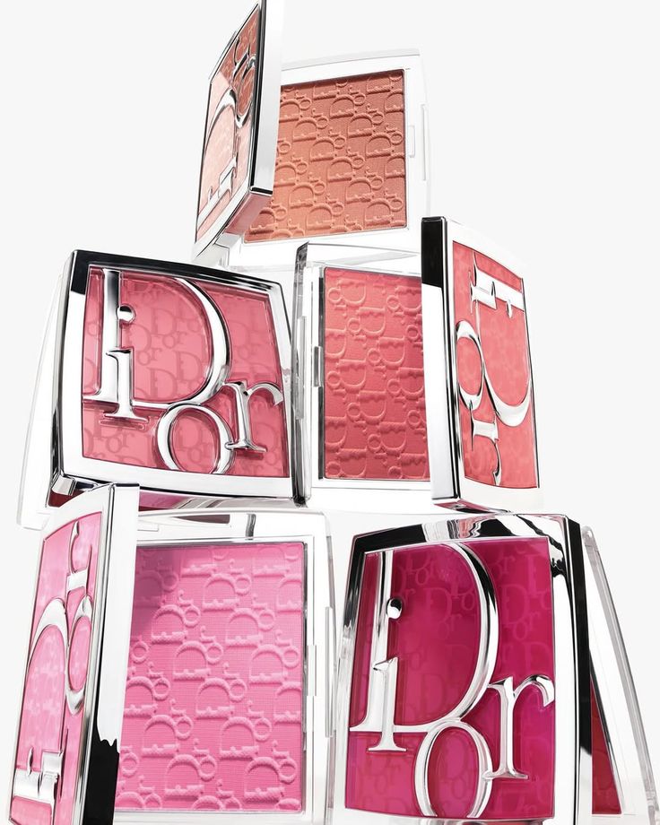 Dior Backstage Rosy Glow blush stacked tower &mdash; monogrammed pans in pink, fuchsia and coral