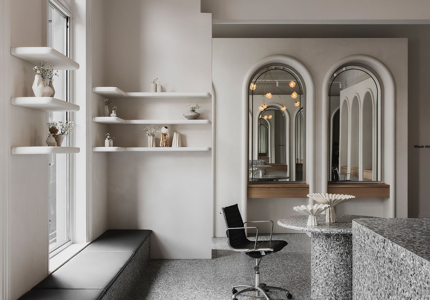 Joey Scandizzo Salon — arched mirror interior