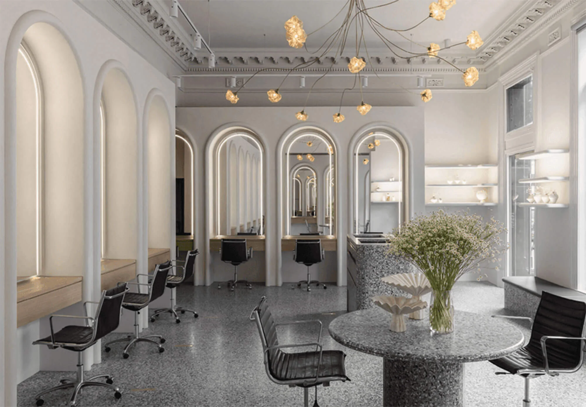 Joey Scandizzo Salon chandelier row interior
