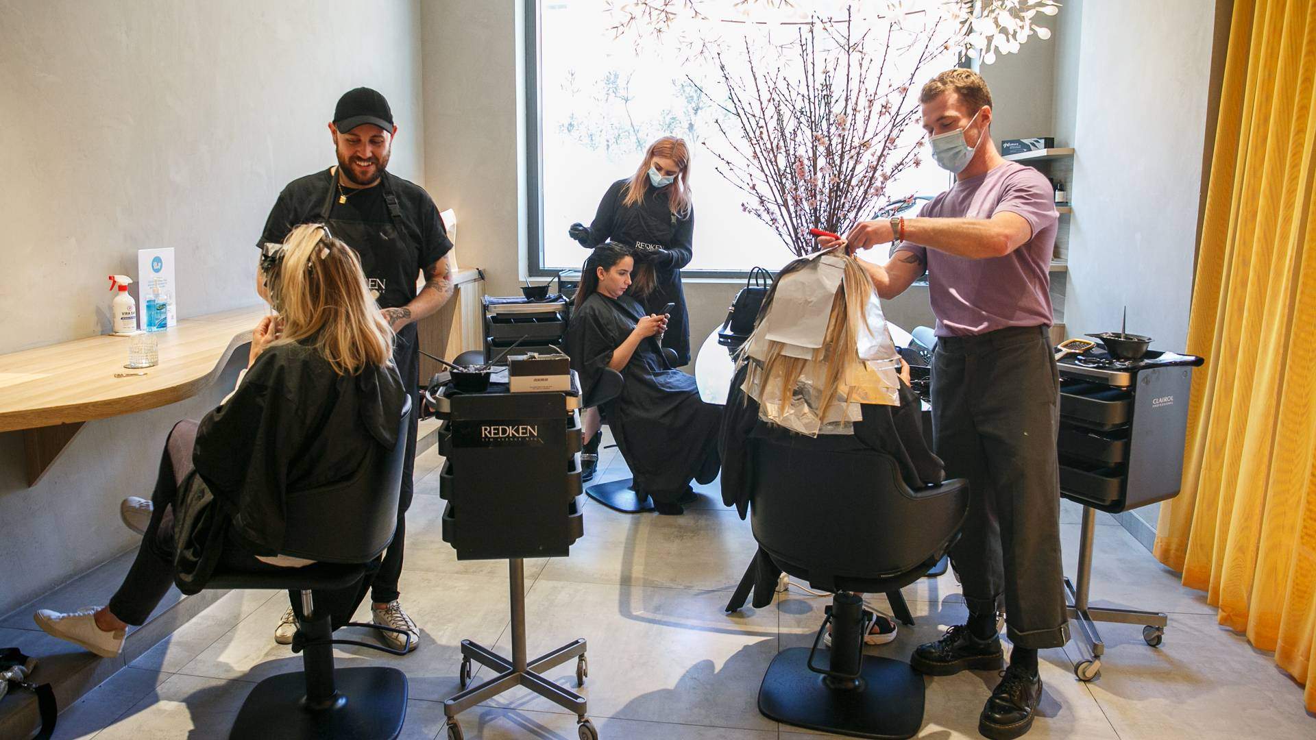 Koda Cutters — the bench at work on the salon floor