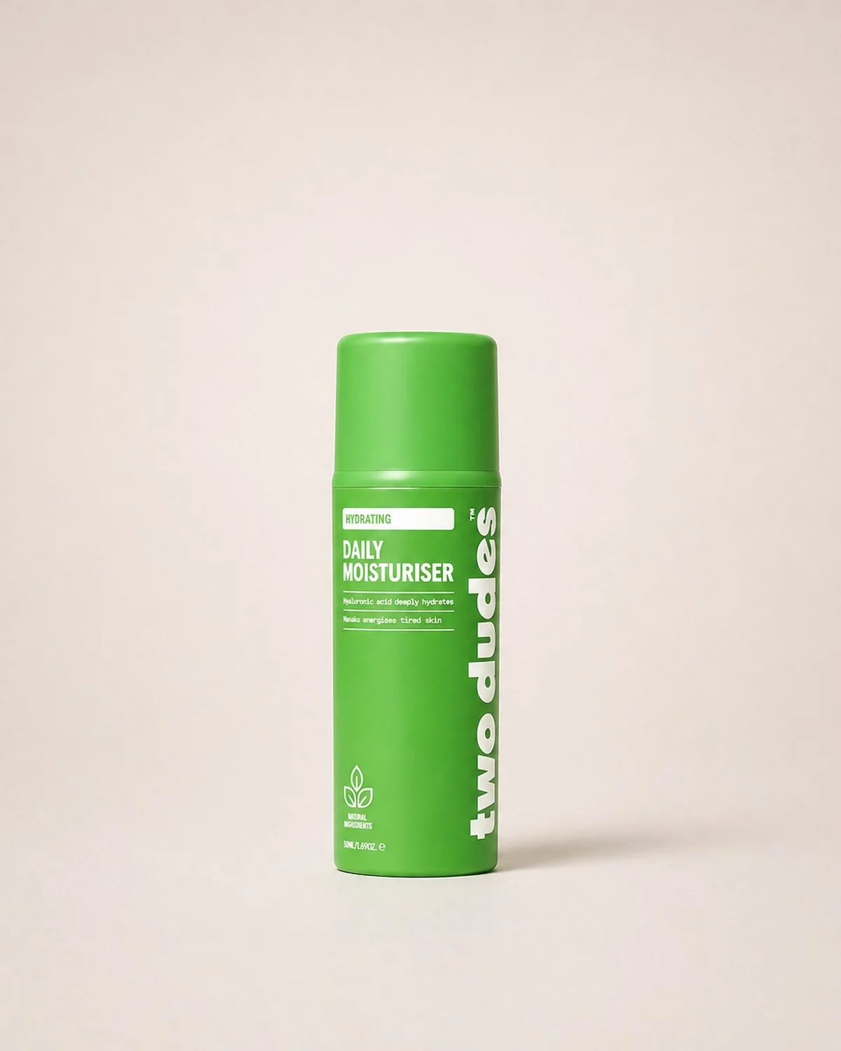 Two Dudes Day Cream tube — green on cream