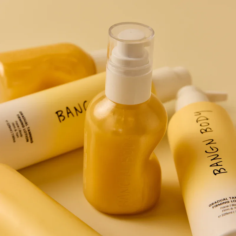 Bangn Body Firming Lotion and the gradual-tanning range, photographed by The Glow
