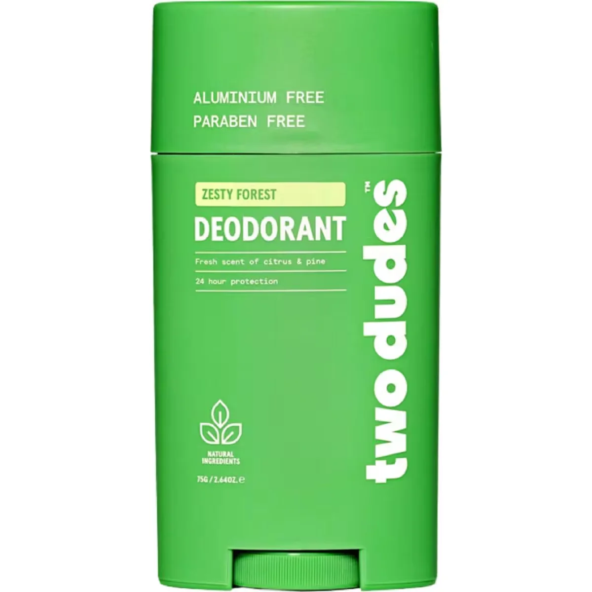 Two Dudes Zesty Forest Deodorant, aluminium-free stick on white